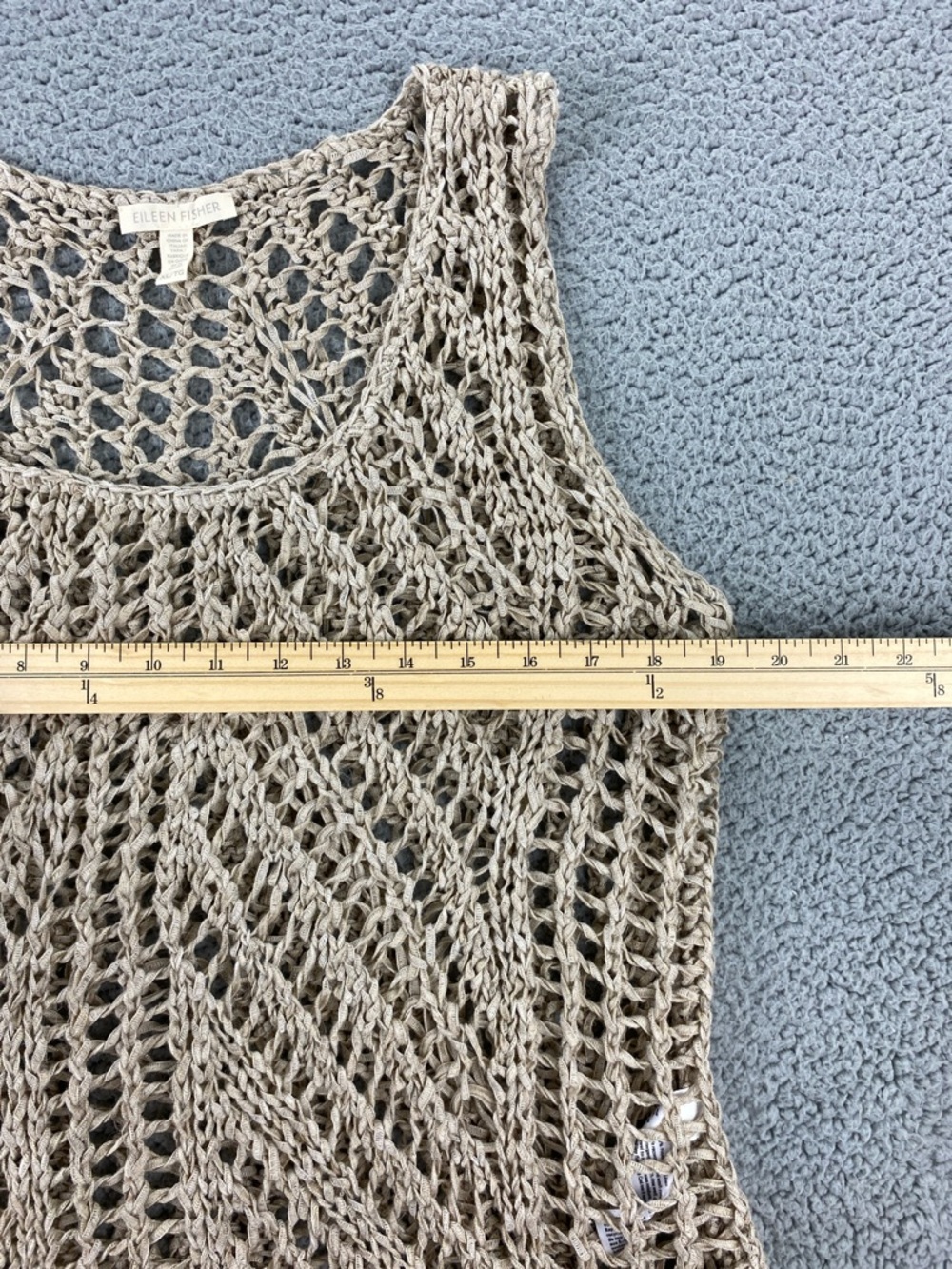 Eileen Fisher XL Open Knit Linen Blend Crochet Tank Boho Lagenlook Layering Top - Picture 7 of 13